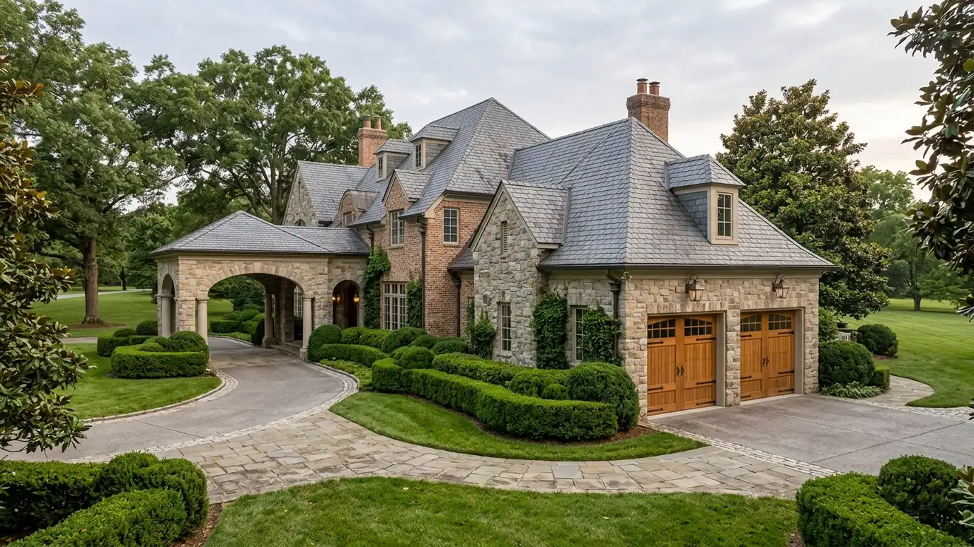 A well-kept home in Belle Meade, Tennessee with a clean garage door on a quiet street