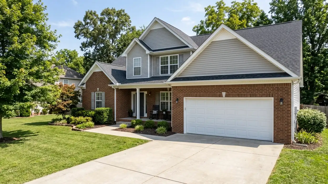 A well-kept home in Dickson, Tennessee with a clean garage door on a quiet street