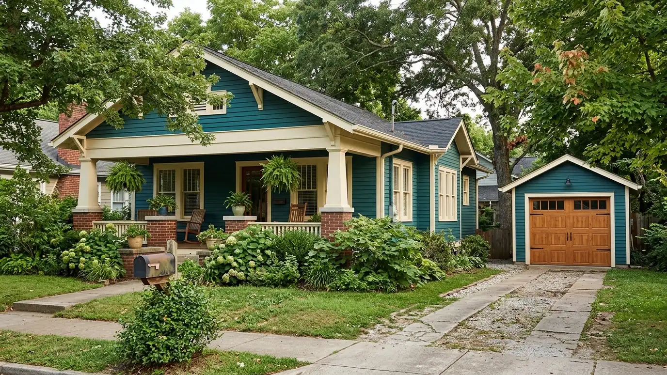 A well-kept home in East Nashville, Tennessee with a clean garage door on a quiet street