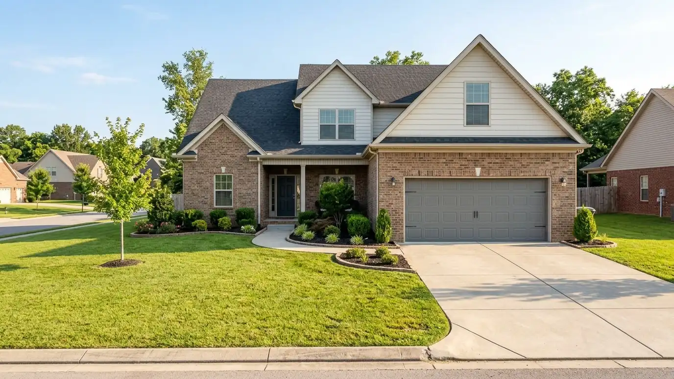 A well-kept home in La Vergne, Tennessee with a clean garage door on a quiet street