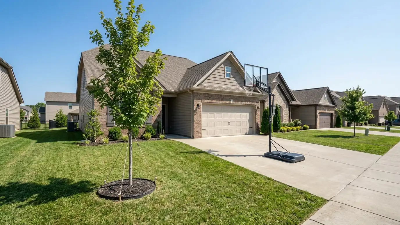A well-kept home in Murfreesboro, Tennessee with a clean garage door on a quiet street