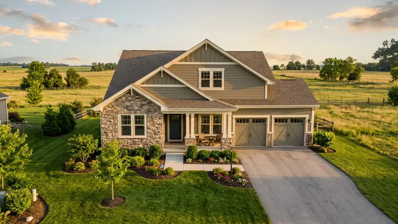 A well-kept home in Pleasant View, Tennessee with a clean garage door on a quiet street