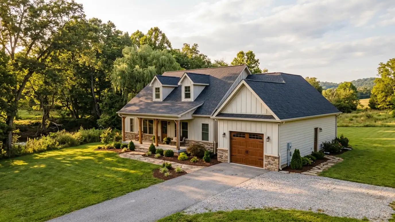 A well-kept home in Whites Creek, Tennessee with a clean garage door on a quiet street